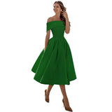 Vestido de mujer con hombros descubiertos - Corte entallado - Falda acampanada - Elegante y sofisticado