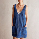 Vestido casual de mujer – Corte evasé – Tejido natural transpirable – Sin mangas – Bolsillos delanteros