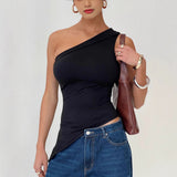 Top asimétrico de mujer – Corte ajustado – Un hombro – Tejido elástico transpirable