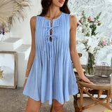 Vestido sin mangas para mujer – Corte holgado – Plisado – Cuello redondo con lazo – Corto