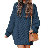 Vestido de suéter para mujer – Corte extragrande – Punto trenzado – Largo hasta la rodilla – Mangas largas