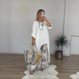 Túnica de mujer – Corte holgado – Algodón transpirable – Mangas largas – Dobladillo asimétrico