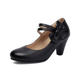 Zapatos de tacón de mujer – Punta cerrada – Doble tira – Lazo elegante