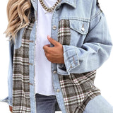 Chaqueta de mujer – Corte oversize – Paneles de mezclilla y cuadros – Mangas largas