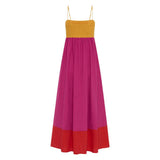 Vestido de verano para mujer – Corte evasé – Tirantes finos – Tejido ligero y transpirable – Estampado de bloques