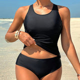 Tankini para mujer – Espalda deportiva tipo racerback – Tejido elástico de secado rápido – Corte moldeador