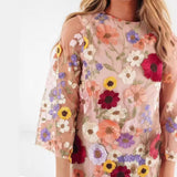 Vestido túnica para mujer – Tejido ligero – Bordado floral – Corte holgado – Mangas 3/4
