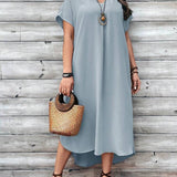 Vestido de mujer - Corte asimétrico holgado - Cuello en V elegante - Mangas cortas y sueltas