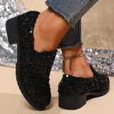 Mocasines de mujer – Tejido suave – Lentejuelas brillantes – Punta redonda – Suela plana