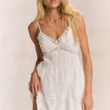 Vestido mini de tirantes con volantes de encaje calado