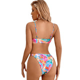 Bikini para mujer – Top triangular ajustable – Braguita de corte alto – Estampado tropical moderno