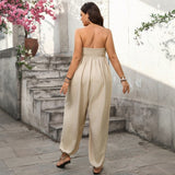 Mono de mujer – Corte holgado – Cuerpo fruncido – Tejido ligero – Bolsillos laterales