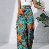 Pantalón ancho de mujer – Cintura alta – Tejido ligero y transpirable – Estampado floral