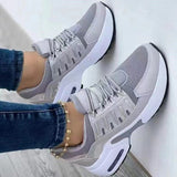 Zapatillas deportivas para mujer – Malla transpirable – Tacón de cuña – Cierre con cordones