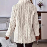 Chaqueta tipo cárdigan para mujer – Corte oversize – Efecto felpa – Cuello con muescas – Abotonado