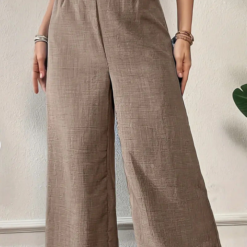 Pantalón ancho de mujer – Cintura alta – Tejido transpirable y fluido – Largo hasta el tobillo