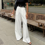 Pantalón ancho de mujer – Cintura alta – Corte fluido – Largo completo – Tejido ligero