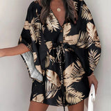 Vestido de mujer – Minivestido fluido – Mangas de mariposa – Escote en pico – Cintura con lazo