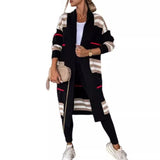 Cárdigan largo de mujer – Punto de lana – Corte oversize – Rayas – Abertura frontal