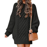 Vestido de suéter para mujer – Corte extragrande – Punto trenzado – Largo hasta la rodilla – Mangas largas