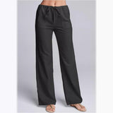 Pantalón casual de mujer – Corte holgado – Tejido transpirable – Cintura elástica con cordón