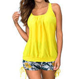 Tankini para mujer – Conjunto de 2 piezas – Escote en U – Tejido transpirable – Pantalón corto ajustable