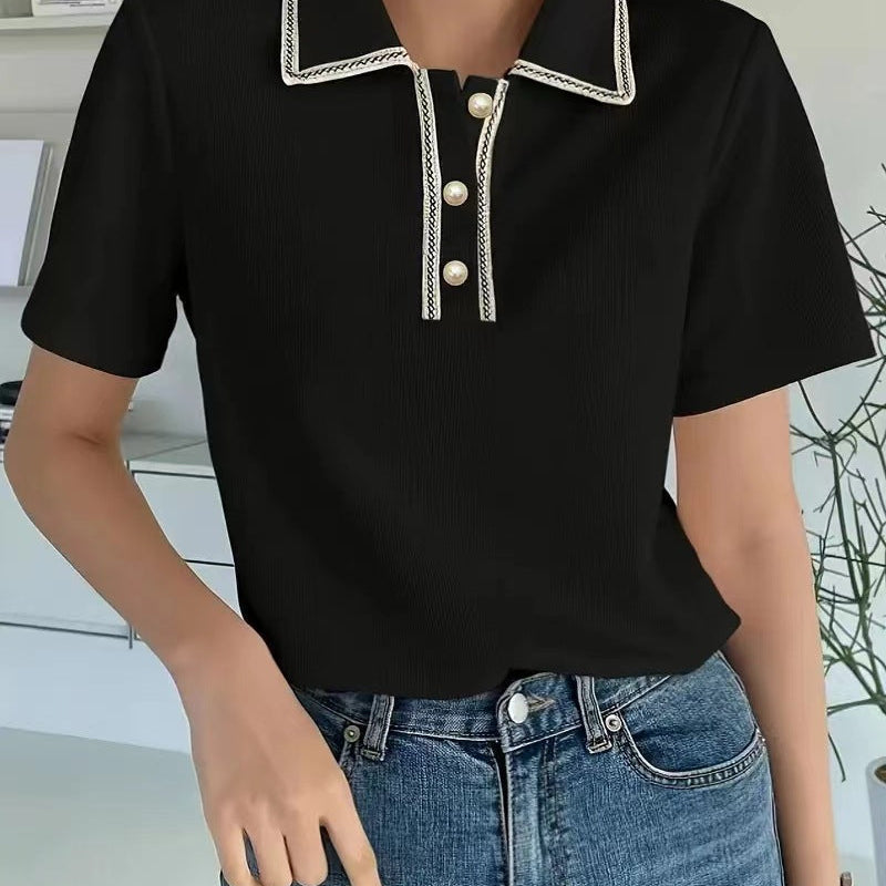 Polo de mujer – Corte entallado – Punto de algodón suave – Cuello en contraste – Mangas cortas