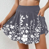 Falda pantalón de mujer – Estampado floral – Cintura elástica – Corte acampanado transpirable