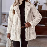 Chaqueta tipo cárdigan para mujer – Corte oversize – Efecto felpa – Cuello con muescas – Abotonado