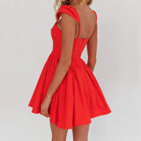 Vestido corto de mujer – Algodón ligero – Escote cuadrado – Cintura ajustada – Falda plisada