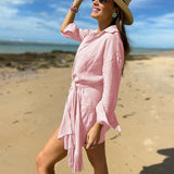 Vestido cruzado para mujer – Lino de algodón transpirable – Mangas largas – Cuello en V – Largo mini