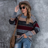 Suéter de mujer – Corte oversize – Punto grueso – Estampado geométrico – Acabado acanalado