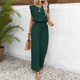 Conjunto de ropa de estar por casa para mujer: Top de encaje sin mangas y pantalón ancho con cordón ajustable.