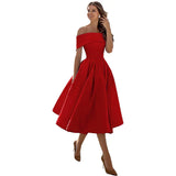Vestido de mujer con hombros descubiertos - Corte entallado - Falda acampanada - Elegante y sofisticado