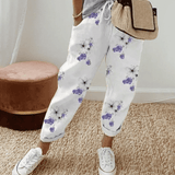Pantalones de mujer – Corte holgado – Cintura con cordón – Estampado abstracto – Tejido ligero
