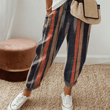 Pantalones de mujer – Corte holgado – Cintura con cordón – Estampado abstracto – Tejido ligero