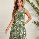 Chari - Vestido sin mangas con estampado de hojas