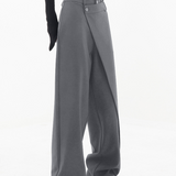 Pantalones de mujer - Cintura alta - Pierna ancha y fluida - Caída asimétrica - Elegante y chic