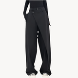 Pantalones de mujer - Cintura alta - Pierna ancha y fluida - Caída asimétrica - Elegante y chic