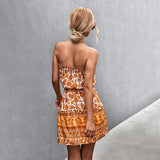 Vestido corto para mujer, sin tirantes, estampado floral, corte holgado y cintura ajustada.