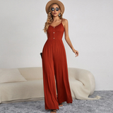Mono de mujer – Cuello redondo – Tirantes finos – Cintura ajustada – Pierna ancha