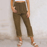 Pantalones cónicos para mujer – Cintura alta – Tejido de canalé suave – Corte holgado y plisado