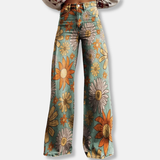 Pantalón ancho para mujer – Estampado floral – Corte fluido – Tejido transpirable y cómodo
