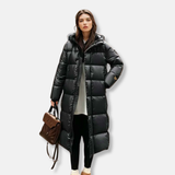 Abrigo acolchado para mujer – Corte oversize – Largo – Con capucha – Cálido y cómodo