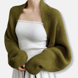 Cárdigan bolero para mujer – Punto acanalado – Lana – Mangas largas oversize – Corte corto