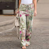 Pantalones de mujer – Corte relajado – Algodón ligero – Cintura elástica con cordón ajustable – Estampado botánico