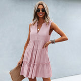 Vestido sin mangas para mujer - Corte acampanado - Volantes de moda - Cuello en V fluido
