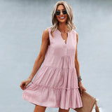 Vestido sin mangas para mujer - Corte acampanado - Volantes de moda - Cuello en V fluido
