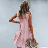 Vestido sin mangas para mujer - Corte acampanado - Volantes de moda - Cuello en V fluido