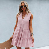Vestido sin mangas para mujer - Corte acampanado - Volantes de moda - Cuello en V fluido